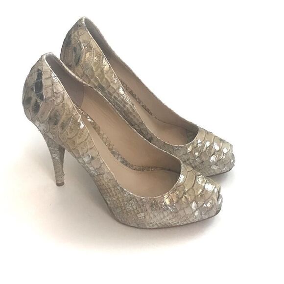 Joan & David Metallic Peep Toe Pumps - Picture 1 of 8